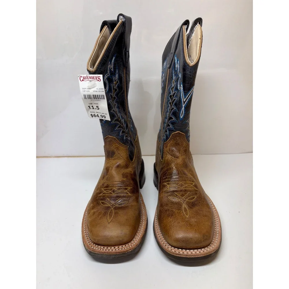 Old West Kids BSC1960 Tan Blue Embroidered Leather Cowboy Boots Size 11.5 D